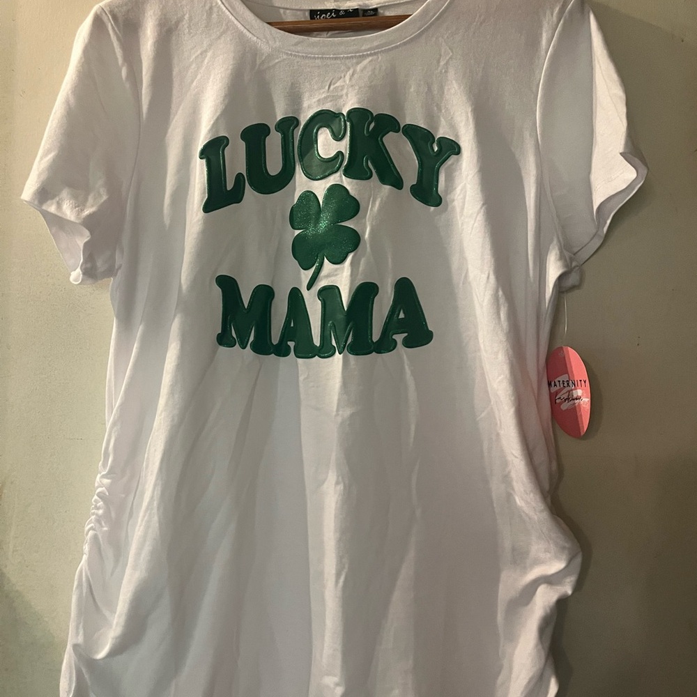 White and Green Lucky Mama Short Sleeve Tee